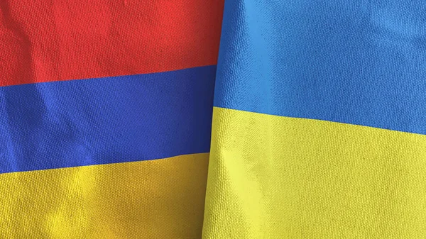 Ucrânia e Armênia duas bandeiras de pano têxtil 3D renderização — Fotografia de Stock