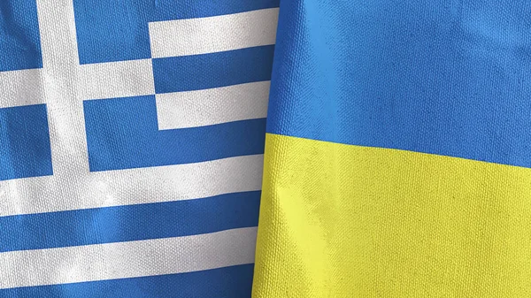 Oekraïne en Griekenland twee vlaggen textiel doek 3D rendering — Stockfoto