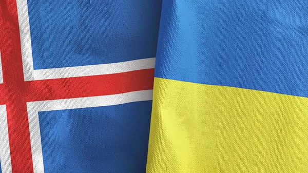 Ukraine and Iceland two flags textile cloth 3D rendering — Stock Photo, Image