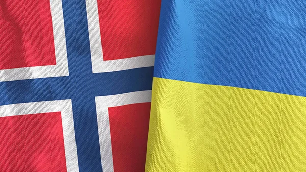 Ukraine and Norway two flags textile cloth 3D rendering — Stock Photo, Image