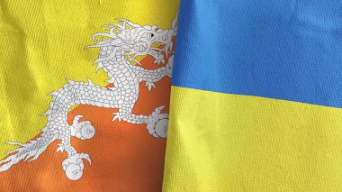 Ukrayna ve Bhutan iki bayraklı tekstil kumaşı 3D