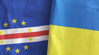 Ukrayna ve Cabo Burnu Verde İki bayraklı tekstil kumaşı 3D