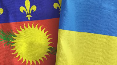 Ukrayna ve Guadeloupe. İki bayraklı tekstil kumaşı.