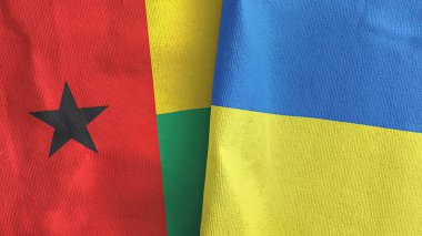 Ukrayna ve Gine-Bissau iki bayraklı tekstil kumaşı 3D