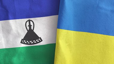Ukrayna ve Lesotho iki bayraklı tekstil kumaşı 3D