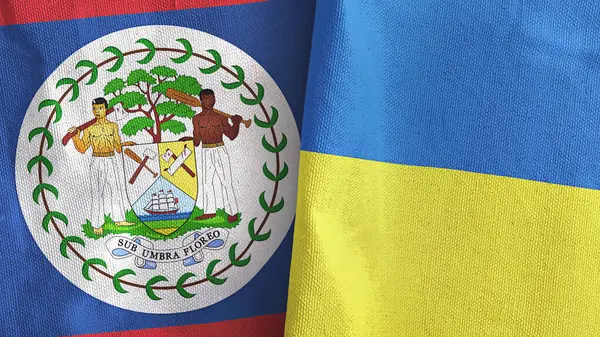 Ukrayna ve Belize iki bayraklı tekstil kumaşı 3D