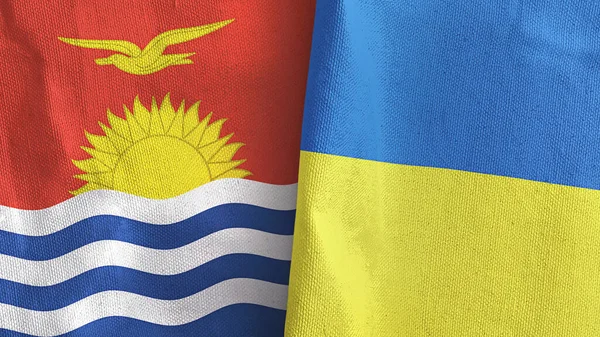 Ukrayna ve Kiribati iki bayraklı tekstil kumaşı 3D