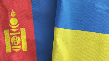 Ukrayna ve Moğolistan 'da iki bayraklı tekstil kumaşı 3D.