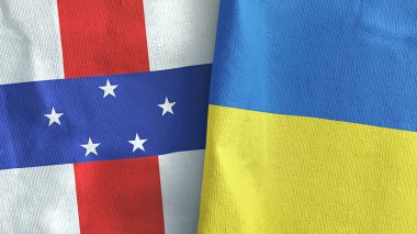 Ukrayna ve Hollanda Antilleri iki bayraklı tekstil kumaşı 3D