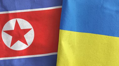 Ukrayna ve Kuzey Kore 'de iki bayraklı kumaş 3D.