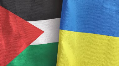 Ukrayna ve Filistin 'de iki bayraklı tekstil kumaşı 3D