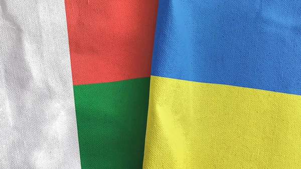 Ukraine and Madagascar two flags textile cloth 3D rendering — Stock Photo, Image