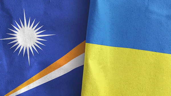 Ουκρανία και Νήσοι Μάρσαλ δύο σημαίες υφασμάτινο ύφασμα 3D απόδοση — Φωτογραφία Αρχείου