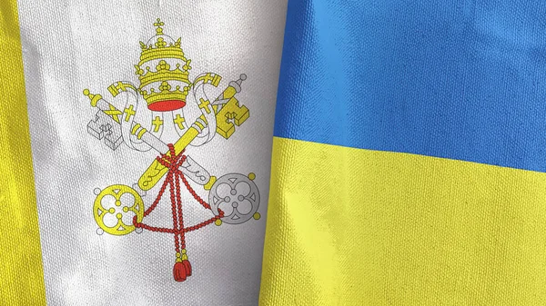 Ukraina i Watykan dwie flagi tkaniny tekstylne 3D rendering — Zdjęcie stockowe