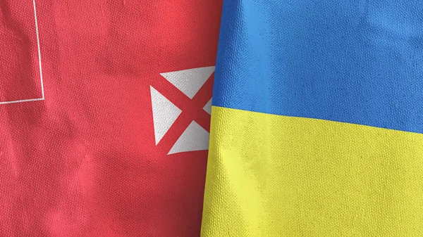 Україна, Волліс і Футуна, два прапори текстильного одягу 3D рендеринг — стокове фото