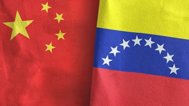 Venezuela ve Çin 'de iki bayrak, tekstil kumaşı 3D.