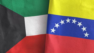 Venezuela ve Kuveyt iki bayraklı tekstil kumaşı 3D