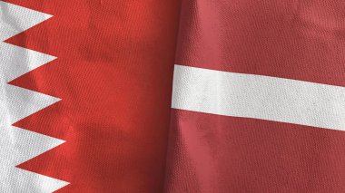 Letonya ve Bahreyn iki bayraklı kumaş 3D görüntüleme