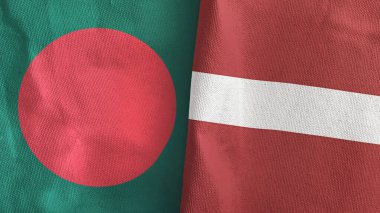 Letonya ve Bangladeş iki bayraklı tekstil kumaşı 3D