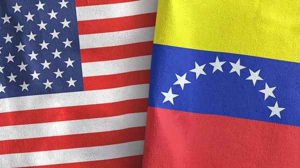 Venezuela och USA två flaggor textilduk 3D-rendering — Stockfoto