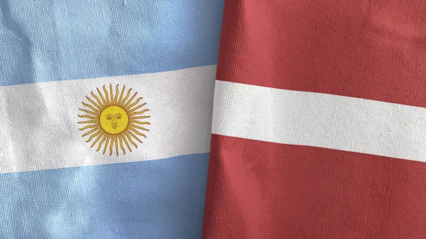 Latvia and Argentina two flags textile cloth 3D rendering — Stock Photo, Image