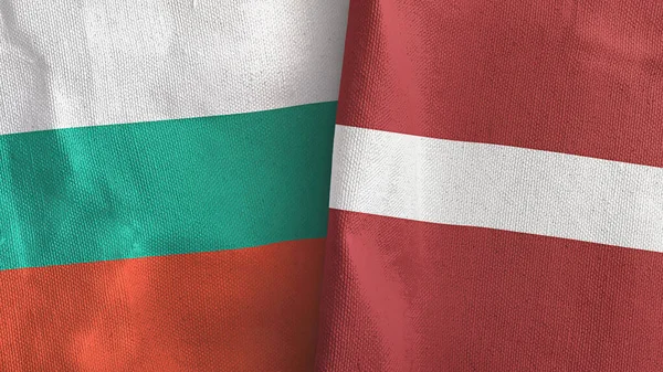 Латвія і Болгарія два прапори текстильна тканина 3D рендеринг — стокове фото