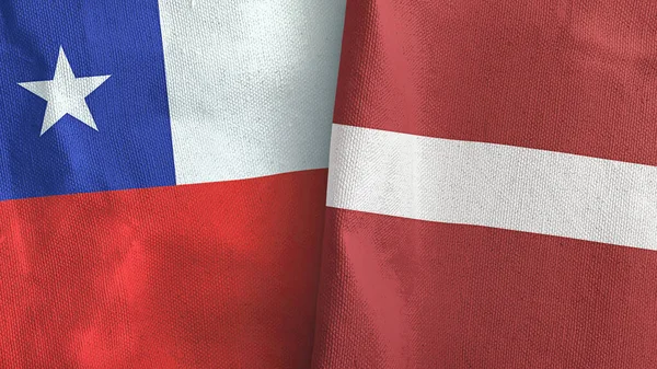 Латвія та Чилі два прапори текстильного одягу 3D рендеринга — стокове фото