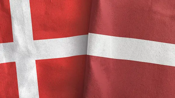 Latvia and Denmark two flags textile cloth 3D rendering — Stock Photo, Image