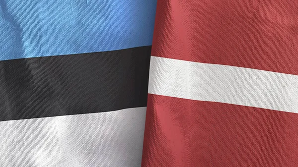Lotyšsko a Estonsko dvě vlajky textilní látky 3D vykreslování — Stock fotografie