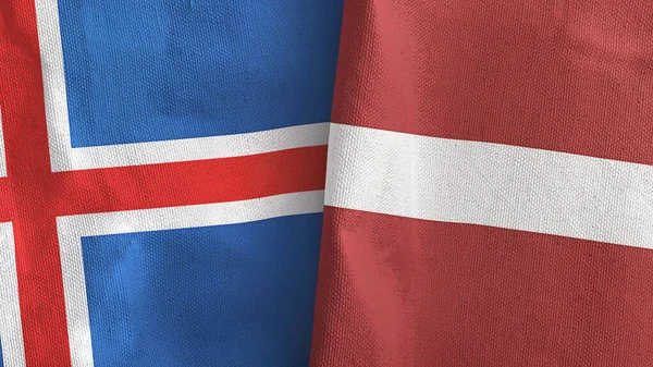 Letonia e Islandia dos banderas de tela textil representación 3D — Foto de Stock