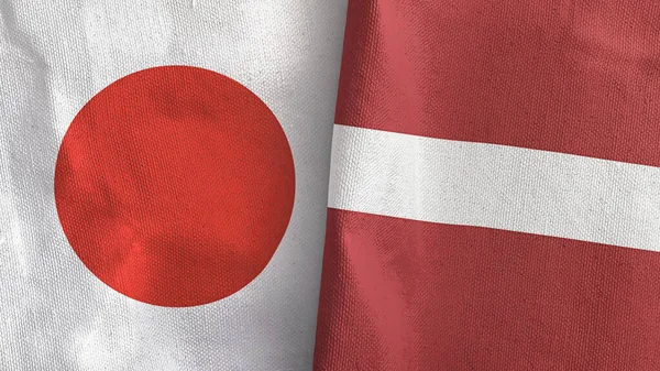 Łotwa i Japonia dwie flagi tkaniny tekstylne 3D renderowania — Zdjęcie stockowe
