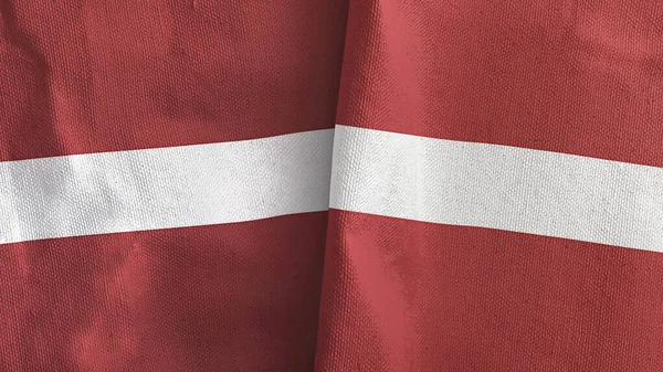 Łotwa dwie flagi tkaniny tekstylne 3D rendering — Zdjęcie stockowe