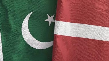 Letonya ve Pakistan iki bayraklı tekstil kumaşı 3D görüntüleme