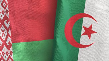 Cezayir ve Belarus iki bayraklı tekstil kumaşı 3D.