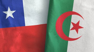 Cezayir ve Şili 'de iki bayrak, tekstil kumaşı 3D.