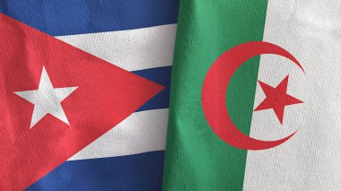 Cezayir ve Küba iki bayraklı tekstil kumaşı 3D.