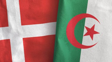 Cezayir ve Danimarka iki bayraklı tekstil kumaşı 3D