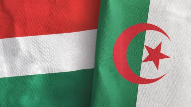 Cezayir ve Macaristan iki bayraklı tekstil kumaşı 3D