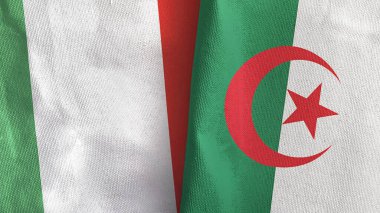 Cezayir ve İtalya iki bayraklı tekstil kumaşı 3D.
