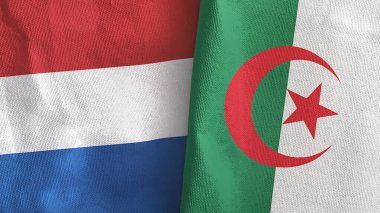 Cezayir ve Hollanda iki bayraklı tekstil kumaşı.