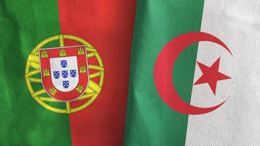Cezayir ve Portekiz 'de iki bayraklı tekstil kumaşı 3D.