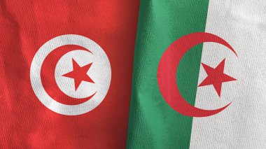 Cezayir ve Tunus 'ta iki bayraklı tekstil kumaşı 3D.