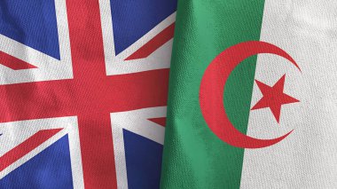 Cezayir ve Birleşik Krallık 'ta iki bayraklı tekstil kumaşı 3D.