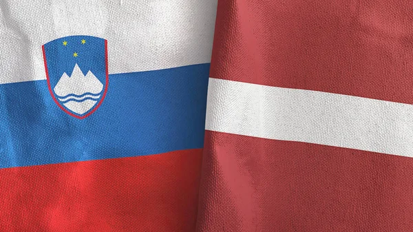 Латвія та Словенія два прапори текстильного одягу 3D рендеринга — стокове фото