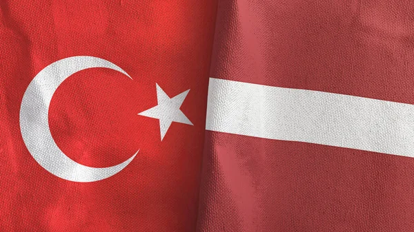 Latvia dan Turki dua bendera kain tekstil 3D rendering — Stok Foto