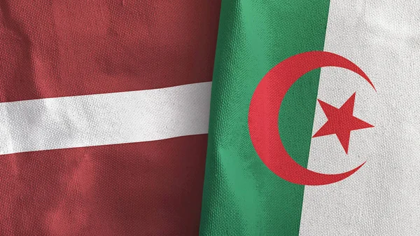 Cezayir ve Letonya 'da iki bayraklı tekstil kumaşı 3D.