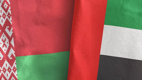 United Arab Emirates and Belarus two flags textile cloth 3D rendering — Stock Photo, Image