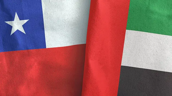 Verenigde Arabische Emiraten en Chili twee vlaggen textiel doek 3D rendering — Stockfoto
