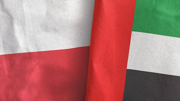 Zjednoczone Emiraty Arabskie i Polska dwie flagi tkaniny tekstylne 3D rendering — Zdjęcie stockowe