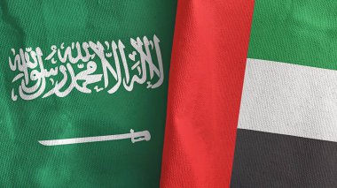 Birleşik Arap Emirlikleri ve Suudi Arabistan 'da iki bayraklı tekstil kumaşı 3D